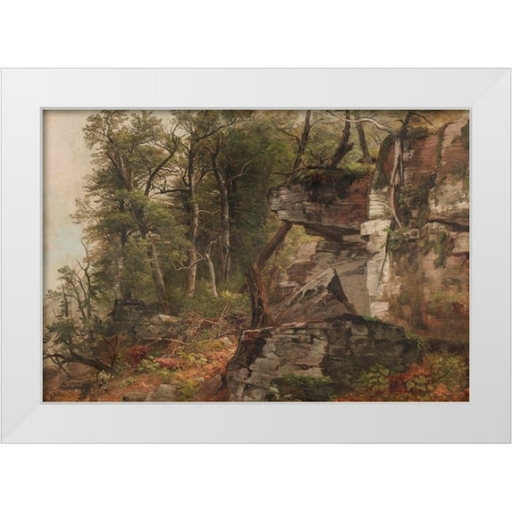 Durand, Asher Brown 32x23 White Modern Wood Framed Museum Art Print Titled - Trees on a Rocky Hillside