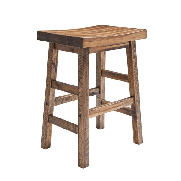 Alaterre Furniture Durango 26-Inch Tall Industrial Wood Counter-Height Stool Bar Stool, Kitchen, Seating, Vintage-Style Saddle Seat, Natural