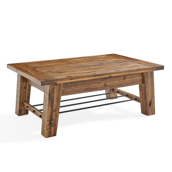 Alaterre Furniture Durango 48 in. Industrial Wood Storage Coffee Table, 250 lb Capacity, Acacia Solid Wood Finish, Farmhouse Rustic Accent for Living Room