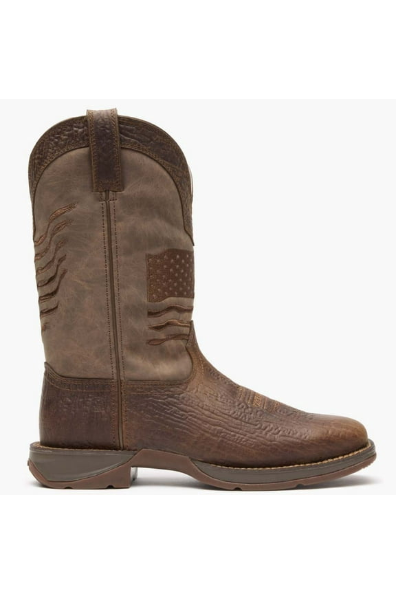 Brown Distressed Flag Embroidery Western Boot