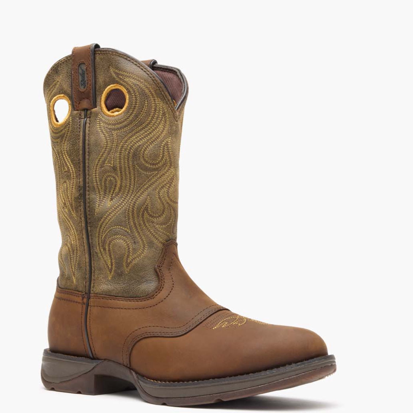 Durango Men's DB5468 Rebel Western Boot - Brown Leather With Yellow Stitching & Flame Embroidery