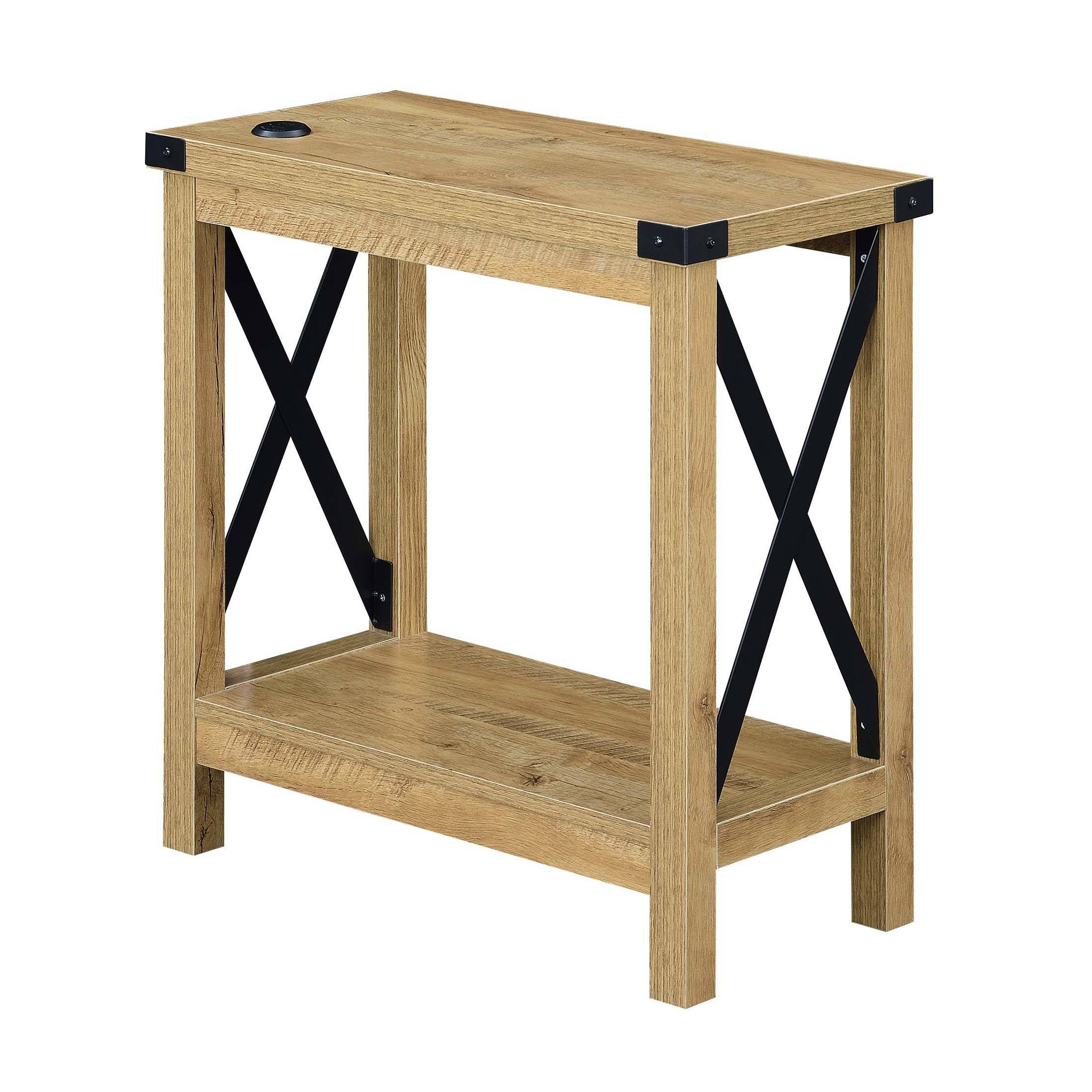 Durango Chairside Table with Charging Station and Shelf English Oak/Black