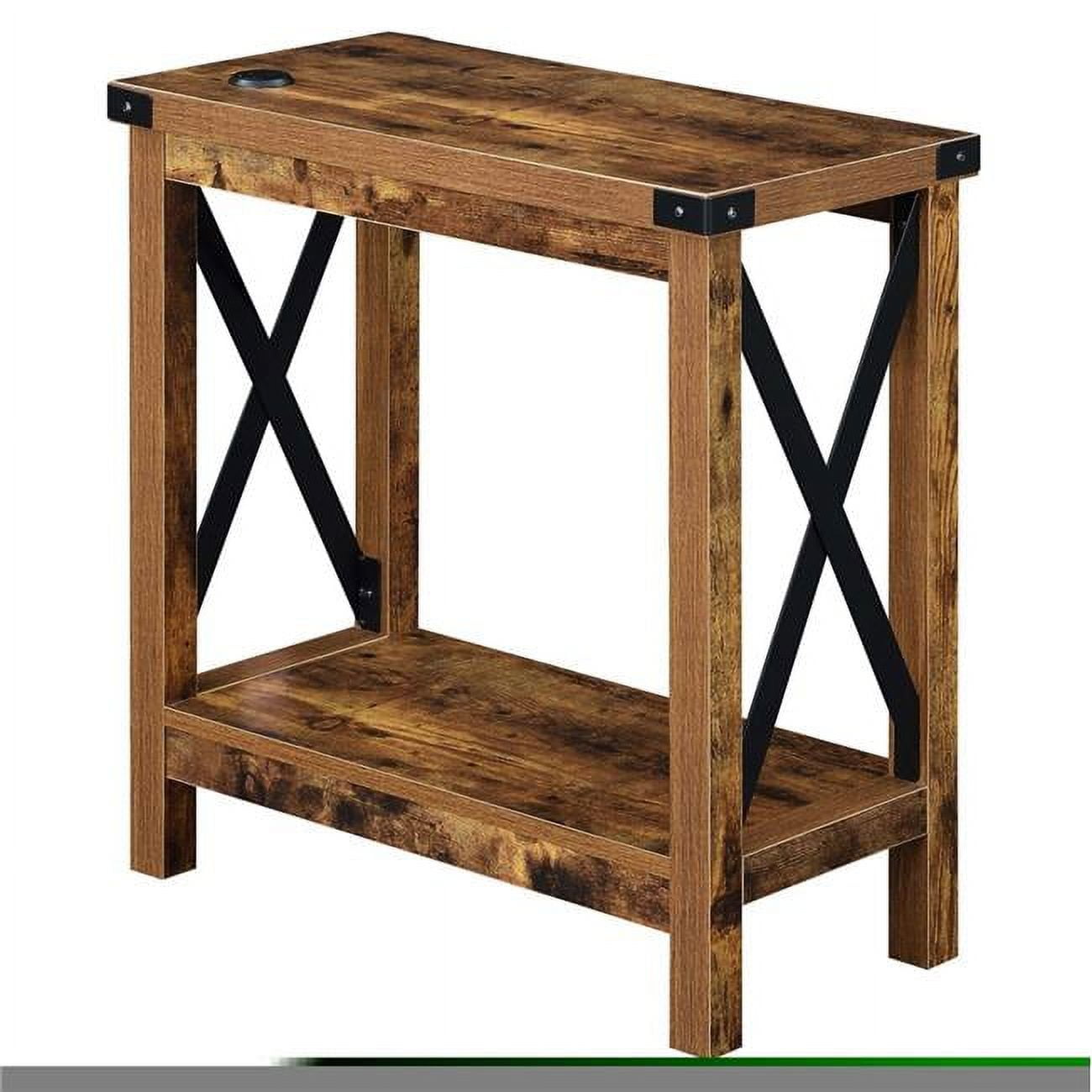Durango Rustic Barnwood and Black Chairside Table with USB Charging Station