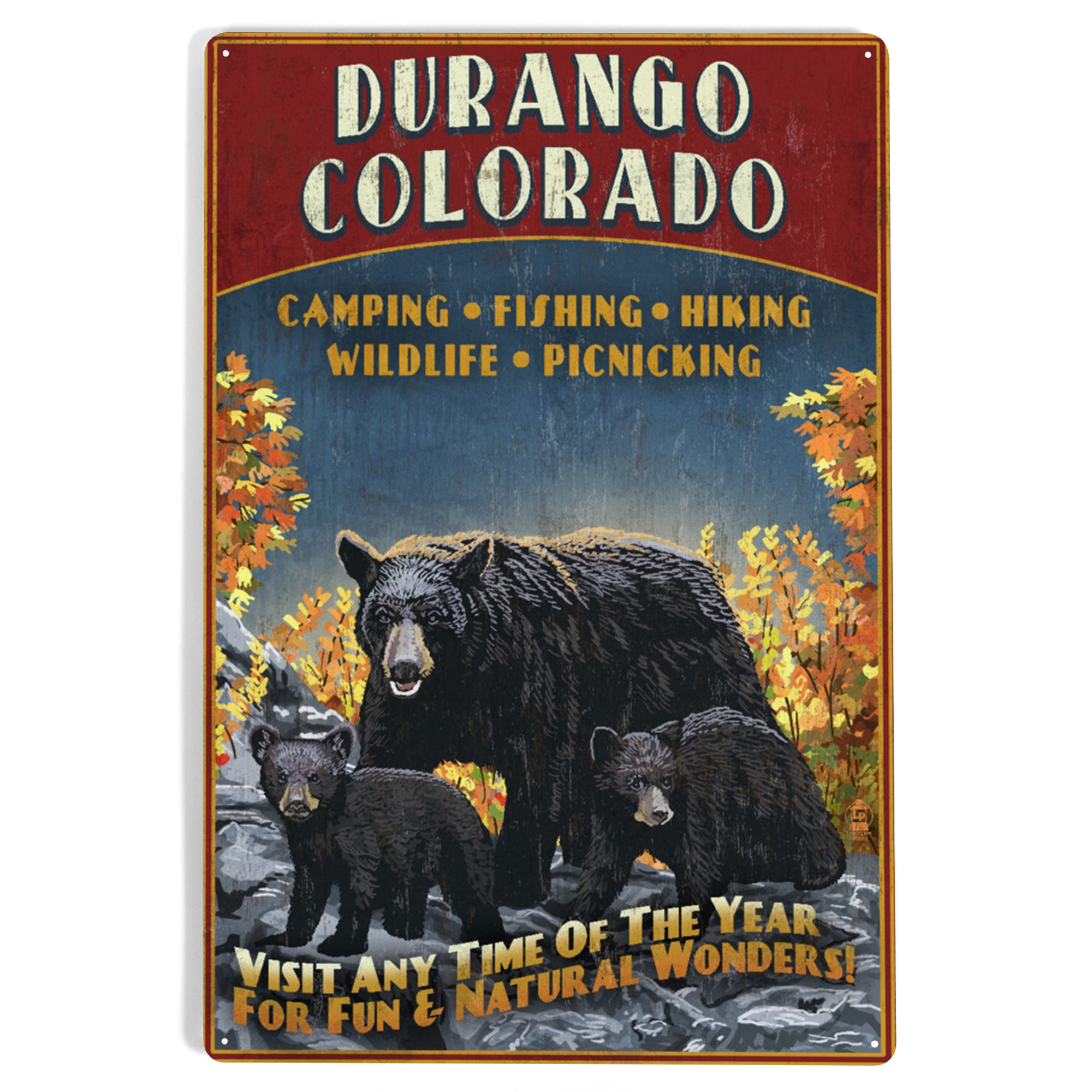 Durango, Colorado, Black Bears, Vintage Sign (12x18 Aluminum Art ...
