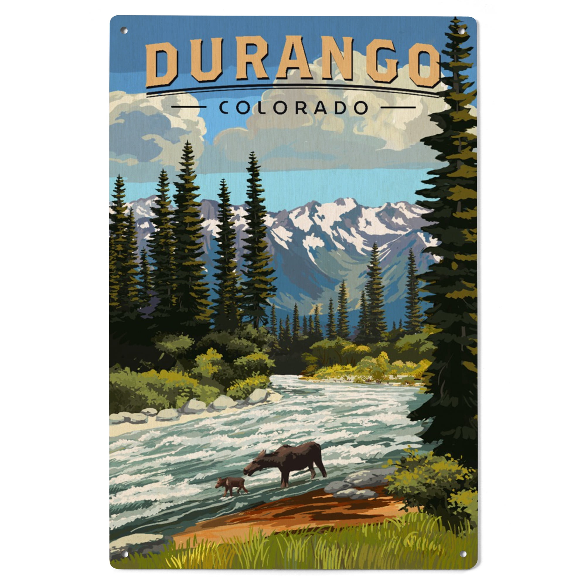 Durango, Colorado, Moose and River Rapids Birch Wood Wall Sign (6x9 ...