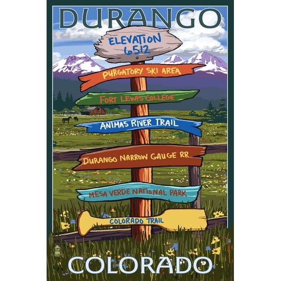Durango, Colorado, Signpost (16x24 Giclee Gallery Art Print, Vivid Textured Wall Decor)