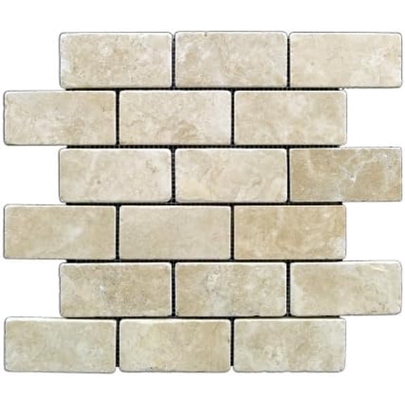 Durango Cream 2 X 4 Tumbled Travertine Brick Mosaic Tile - Box of 5 sq. ft.$$Tools & Hardware Other