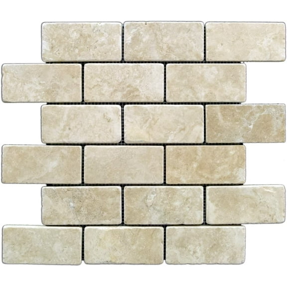 Durango Cream 2 X 4 Tumbled Travertine Brick Mosaic Tile - Box of 5 sq. ft.
