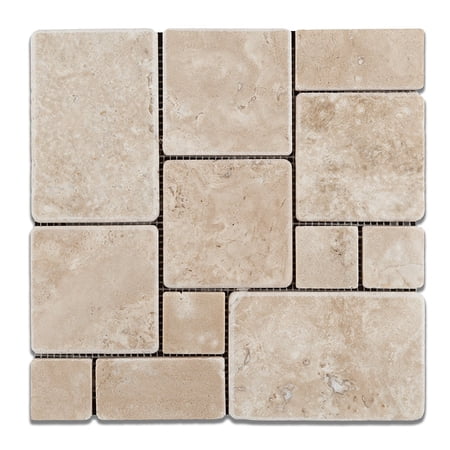 Durango Cream Travertine 4-Pieced OPUS Mini-Pattern Tumbled Mosaic Tile
