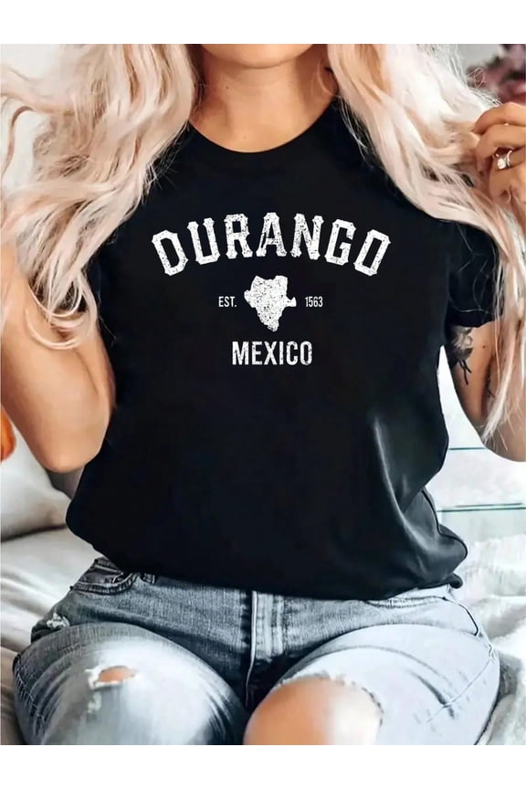 Durango Mexico Mapa Est 100% Cotton, Breathable & Comfort Fit, Short Sleeve Crew Neck Top For All Seasons