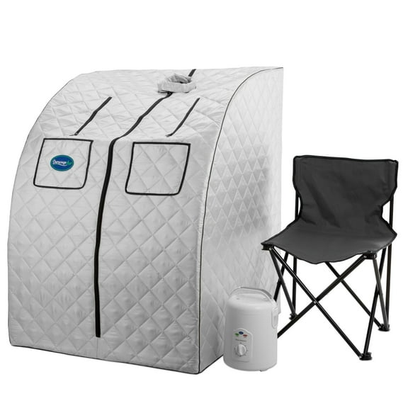 Durasage Oversized Portable Steam Sauna Spa, Relaxation at Home, 60 Minute Timer, 800 Watt Steam Generator, Chair Included, Large - Silver