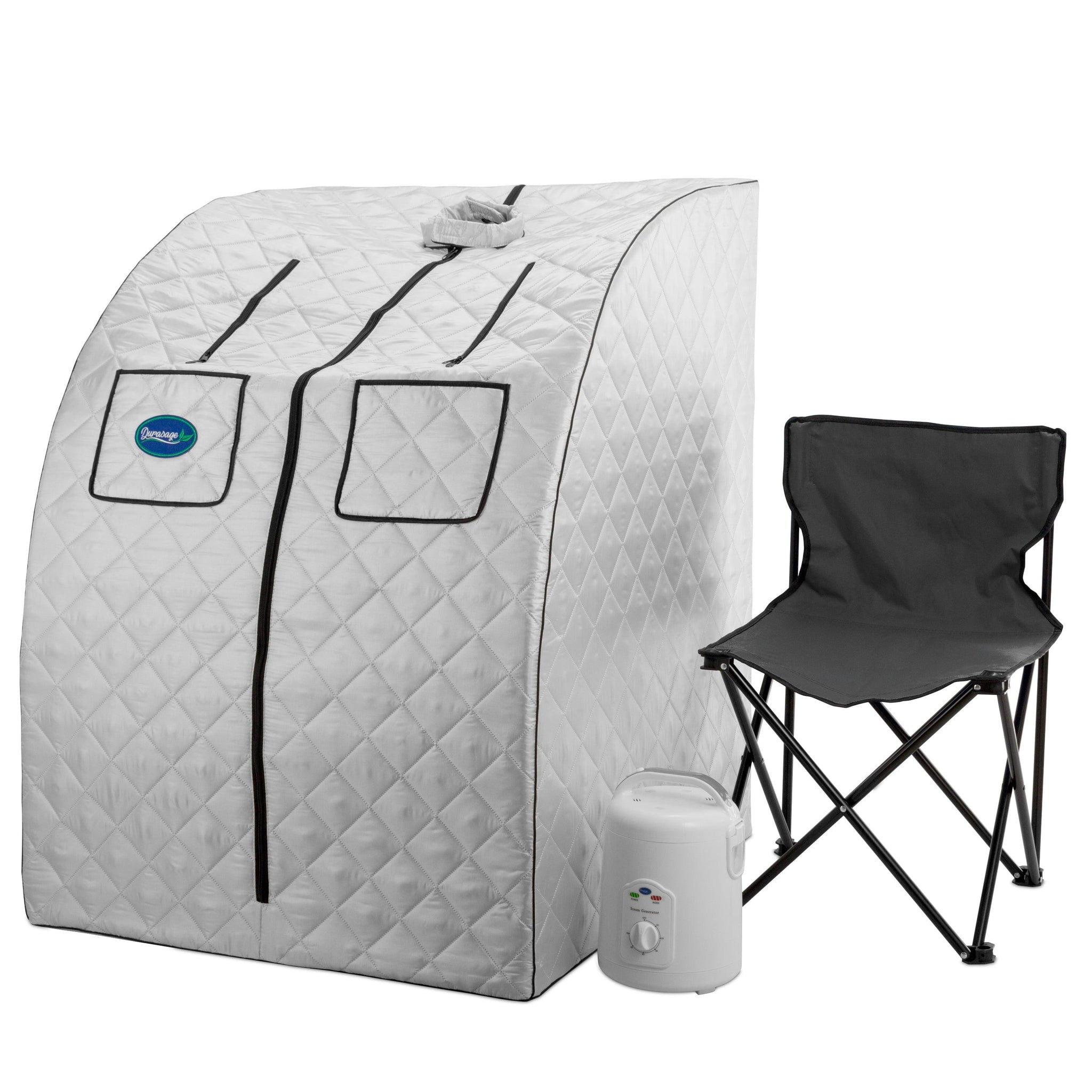 Oversized Silver Portable Steam Sauna with Chair and Timer