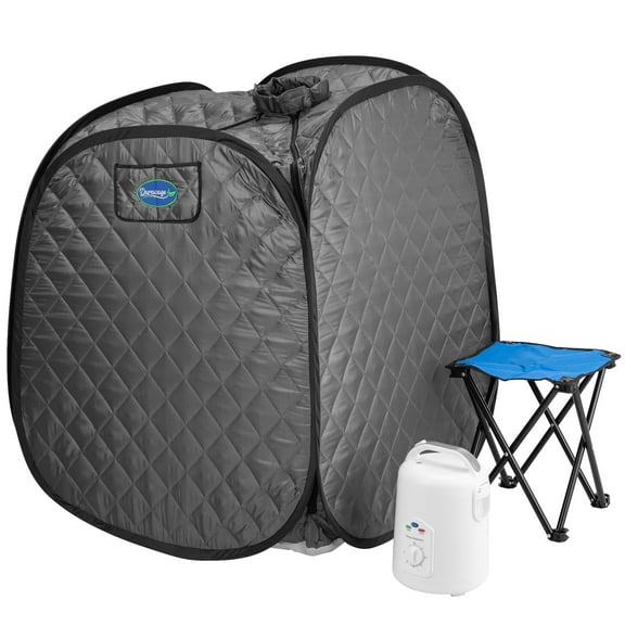 Durasage Pop-Up Portable Steam Sauna Spa, - 800W Steam Generator, Foldable Tent, Timer Control, Indoor Home Use, Includes Chair & Storage Pocket - Gray