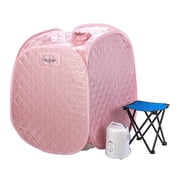 Durasage Pop-Up Portable Steam Sauna Spa, 800W Steam Generator, Foldable Tent, Timer Control, Indoor Home Use, Includes Chair & Storage Pocket - Light pink