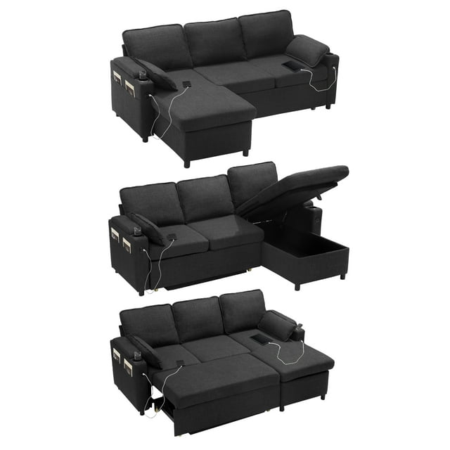 Duraspace Convertible Sectional Sleeper Sofa with Storage Chaise, Pull