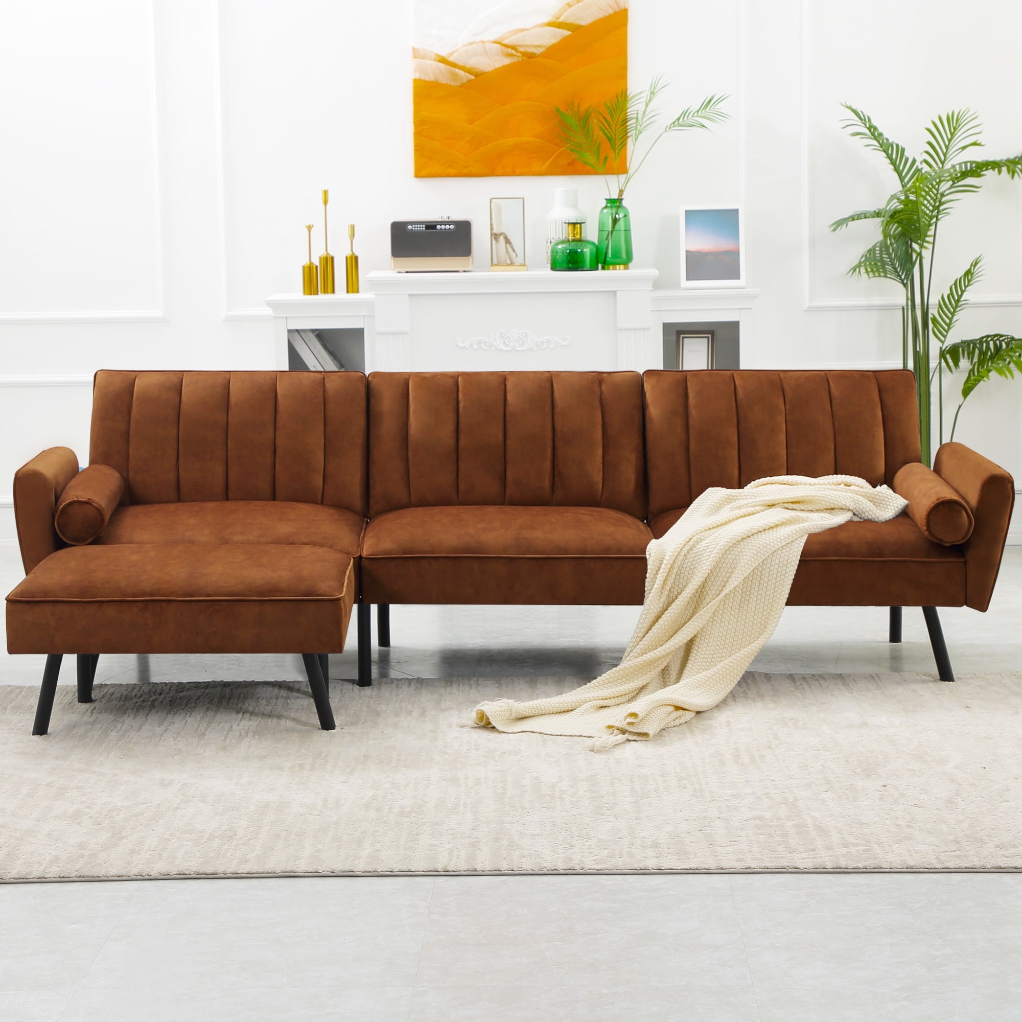 Caramel velvet sofa discount