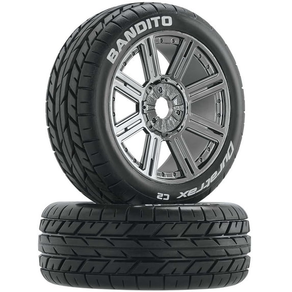 Duratrax Bandito 1/8 Buggy Tire C2 Mounted Spoke Tires Chrome 2 DTXC3657