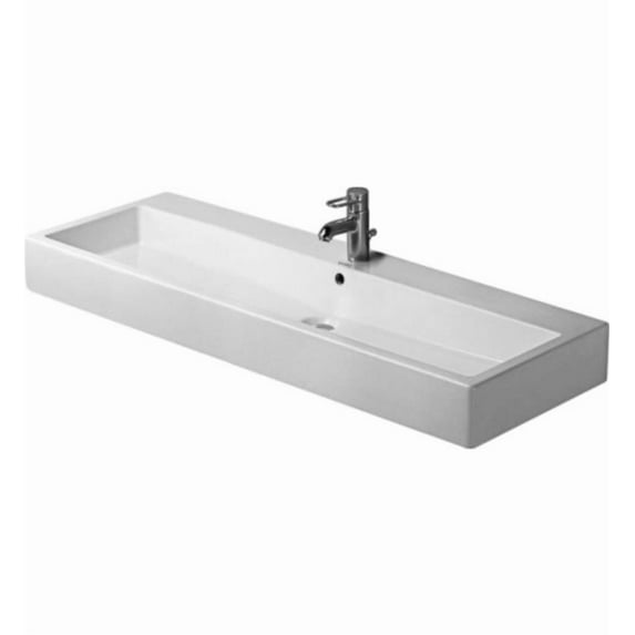 Duravit 0454120027 Vero 47 1/4" Wall Mount Bathroom Sink with Overflow and Tap Platform In White Alpin, WonderGliss Surface Finish: Without WonderGliss, Mount Type: Grounded with 1 Tap Hole