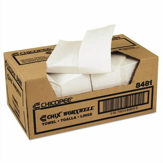 Chicopee Durawipe Shop Towels, 13 x 15, Z Fold, White, 100/Carton