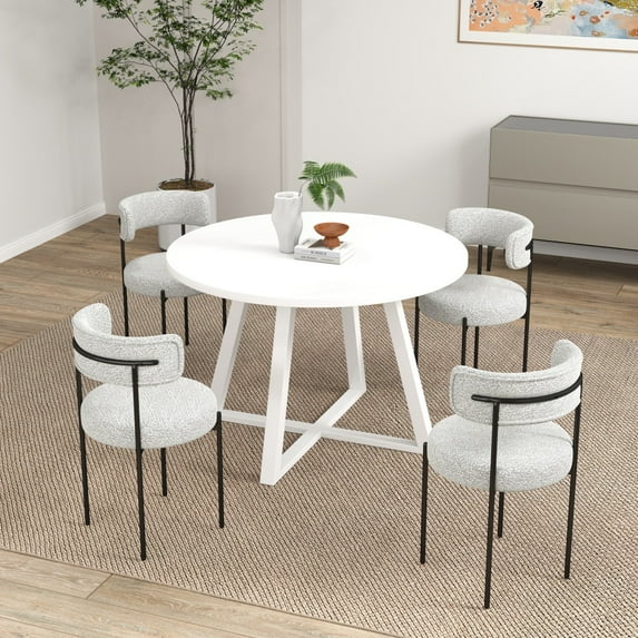 Durban 5-Piece Round Dining Set, Trestle Dining Table with 4 Boucle Chairs
