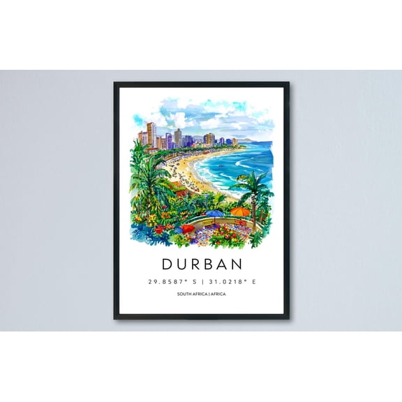Durban Poster Durban Travel Print Durban Wall Art Beach City Painting Durban Souvenir South Africa Decor, Poster Only