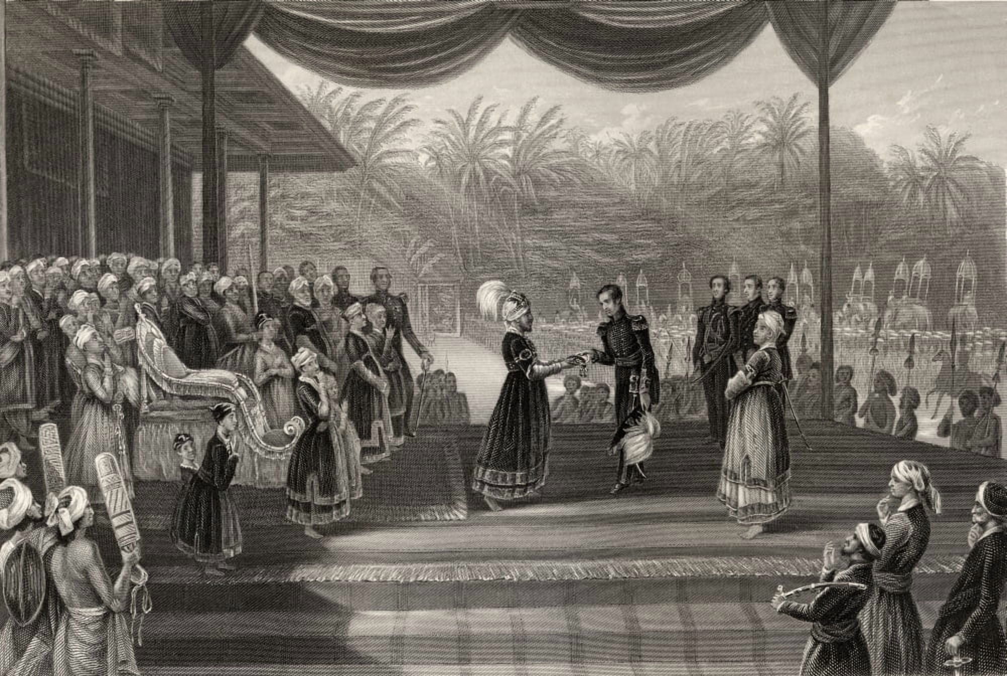 Durbar Of The Rajah Of Travancore Reception Of General Outram And Staff From A 19Th Century Print By Godfrey Canvas Art - Ken Welsh Design Pics (34 x 22)
