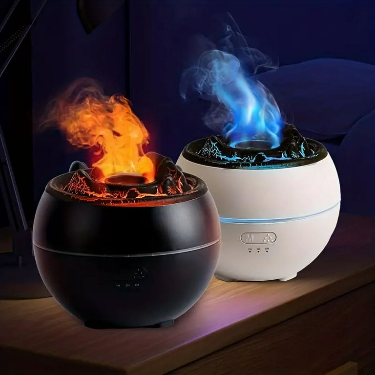 Durcord Essential Oil Diffuser Cool Mist Humidifier and Flame Air Aroma Diffuser with 7 Colors Volcano Light for Bedroom and Office White