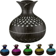 Durcord Essential Oil Diffusers for Home, 300ml 7 Color Flame Changing Humidifier, Wood Grain Vase Shaped Aroma Diffuser, 2 Spray Mode