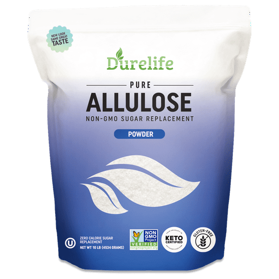Durelife Allulose sweetener, 10 lb 100% Pure No Erythritol powdered Sugar Substitute, NON-GMO Project Verified, Keto Certified, OU kosher, No Fillers, Zero Calories sugar alternative 10 Lbs