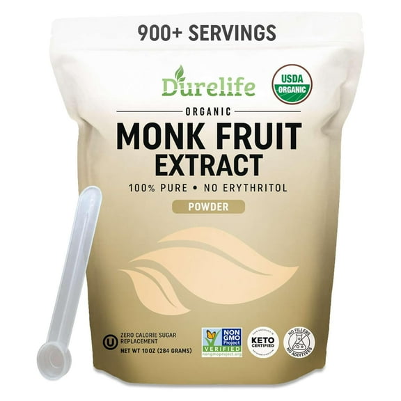 DureLife Organic 100% Pure Monk Fruit Sweetener, No Erythritol, USDA Organic, Non-GMO, Keto Certified, 10 oz