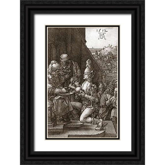 Durer, Albrecht 10x14 Black Ornate Wood Framed with Double Matting Museum Art Print Titled - Pilate Washing His Hands
