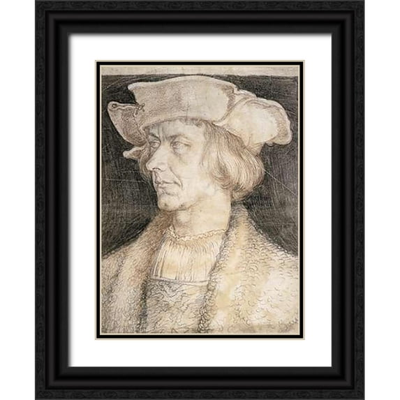 Durer, Albrecht 11x14 Black Ornate Wood Framed with Double Matting Museum Art Print Titled - Portrait Of A Man