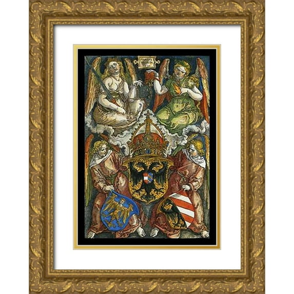 Durer, Albrecht 11x14 Gold Ornate Wood Framed with Double Matting Museum Art Print Titled - Allegory Of Justice With Coats Of Arms Of Germany And Nuremberg