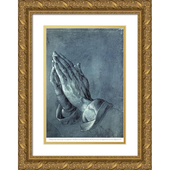 Durer, Albrecht 14x18 Gold Ornate Wood Framed with Double Matting Museum Art Print Titled - Praying Hands with Verse