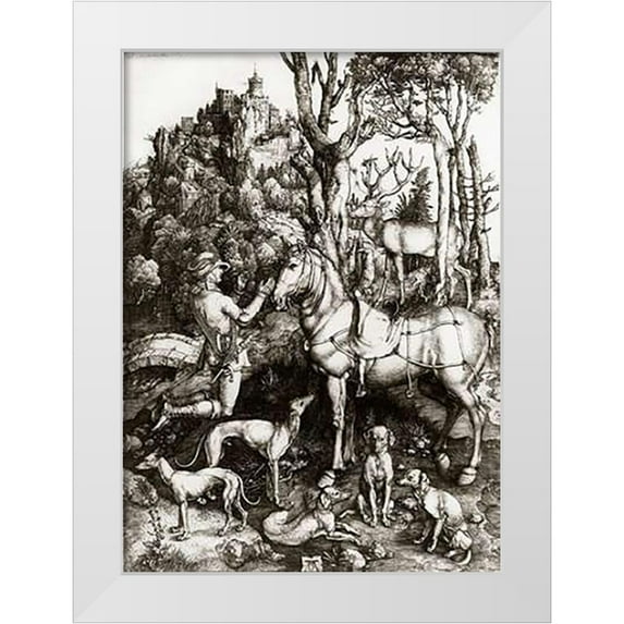 Durer, Albrecht 14x18 White Modern Wood Framed Museum Art Print Titled - St Eustace