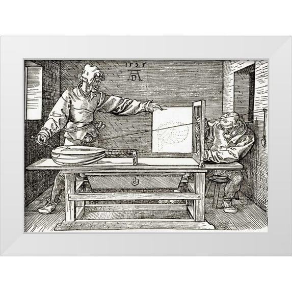 Durer, Albrecht 18x14 White Modern Wood Framed Museum Art Print Titled - A Man Drawing A Lute