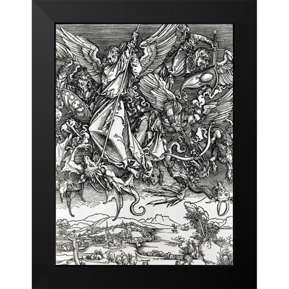 Durer, Albrecht 19x24 Black Modern Framed Museum Art Print Titled - St. Michael Fighting the Dragon
