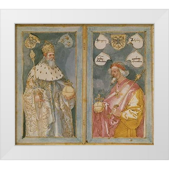 Durer, Albrecht 22x20 White Modern Wood Framed Museum Art Print Titled - The Emperors Charlemagne And Sigismund