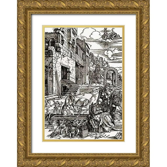 Durer, Albrecht 23x32 Gold Ornate Wood Framed with Double Matting Museum Art Print Titled - Life Of The Virgin 14