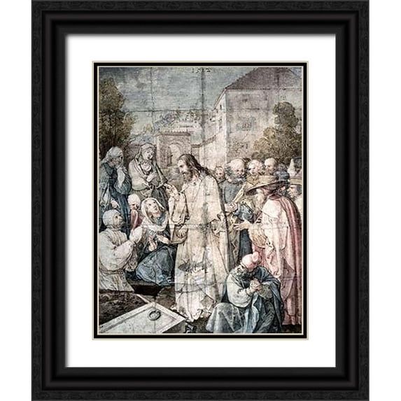 Durer, Albrecht 25x32 Black Ornate Wood Framed with Double Matting Museum Art Print Titled - Resurrection of Lazarus