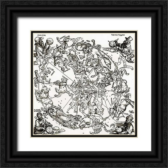 Durer, Albrecht 26x26 Black Ornate Wood Framed with Double Matting Museum Art Print Titled - Northern Hemisphere Of The Celestial Globe