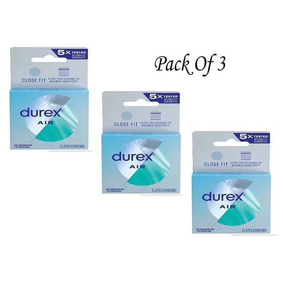 Durex Air "Close Fit" Small Size Condoms 3 Latex Condoms Each (Pack Of 3)