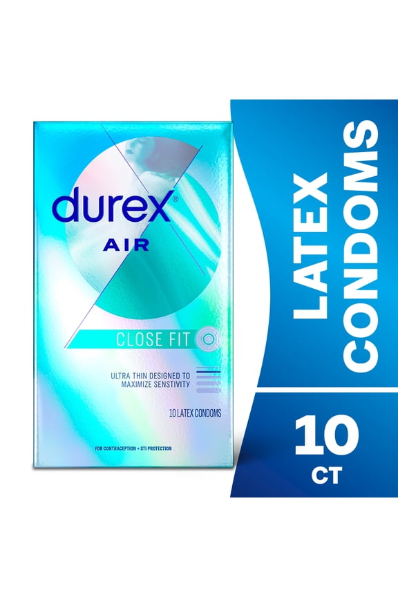 Air Condoms Extra Thin, Transparent Natural Rubber Latex Condoms for Men, Close Fit, FSA & HSA Eligible, 10 Count