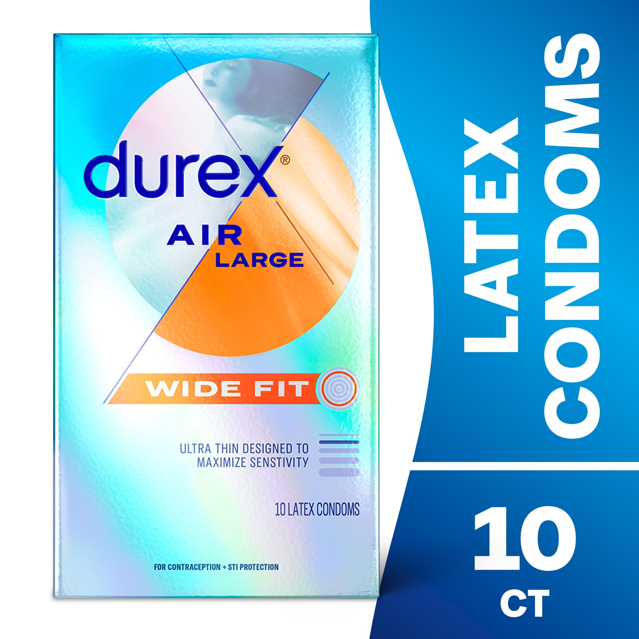Durex Air Condoms, Extra Thin, Transparent Natural Rubber Latex Condoms for Men, Wide Fit, FSA & HSA Eligible, 10 Count