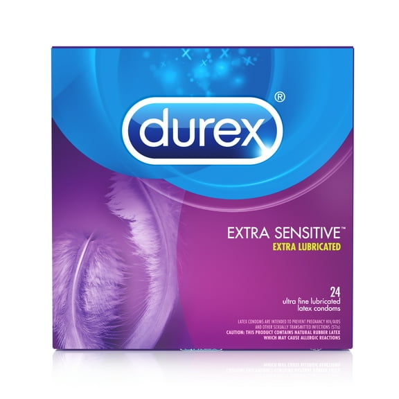 Durex Condom Extra Sensitive Natural Latex Condoms, 24 Count - Ultra Fine & Extra Lubricated
