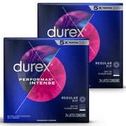 Durex Condom Performax Intense Natural Latex Condoms, 48 Count (2x24) - Ultra Fine, ribbed and dotted with delay lubricant