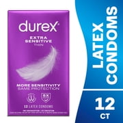 Durex Condoms For Men, Extra Sensitive Thin Condoms, Lubricated Rubber Latex, FSA/HSA, 12 ct