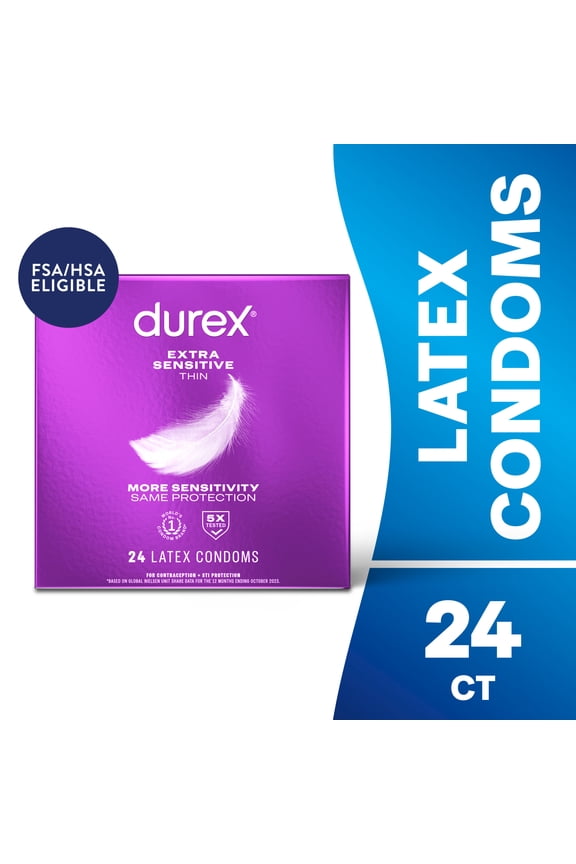 Condoms For Men, Extra Sensitive Thin Condoms, Lubricated Rubber Latex, FSA/HSA, 24 ct
