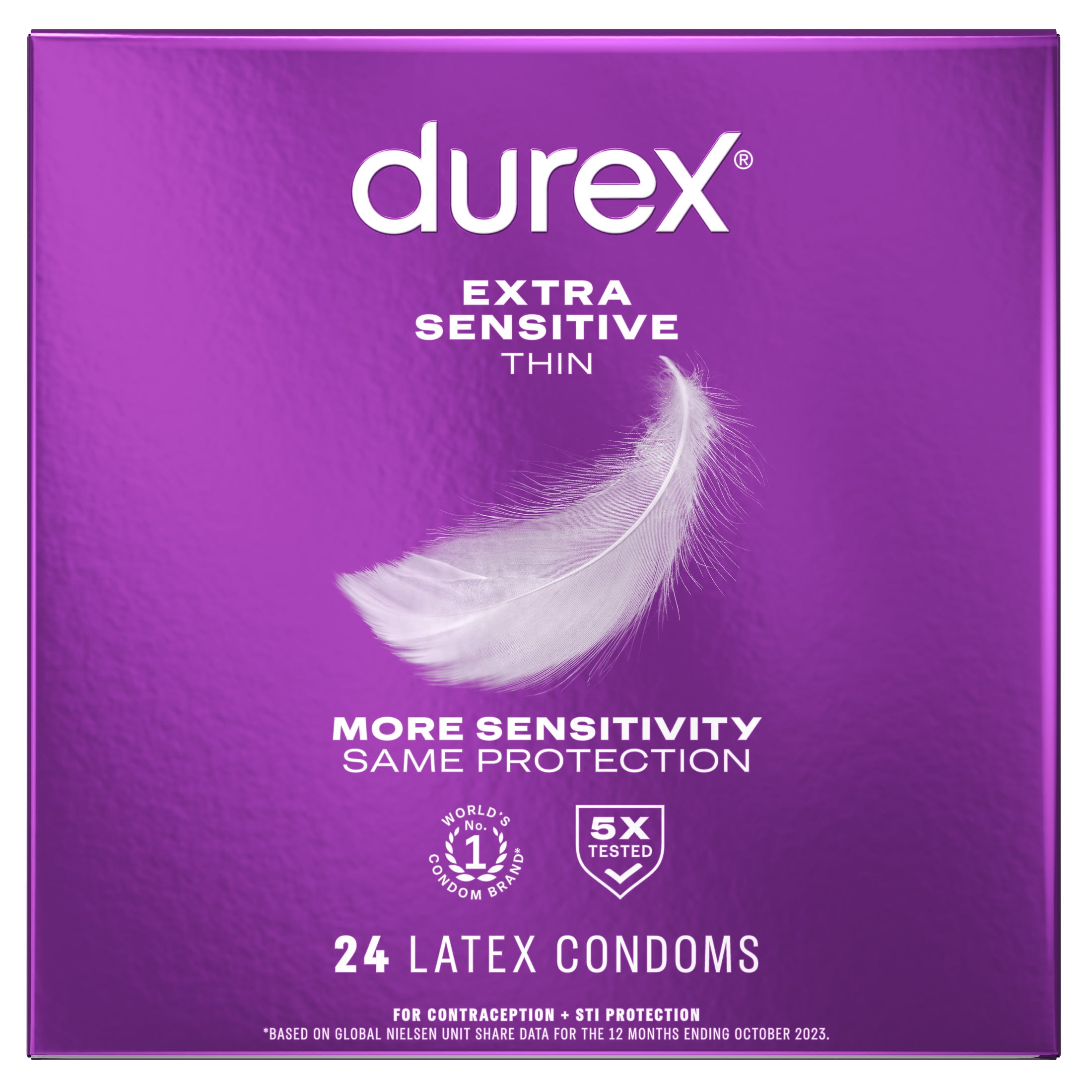 Durex Condoms For Men, Extra Sensitive Thin Condoms, Lubricated Rubber Latex, FSA/HSA, 24 ct