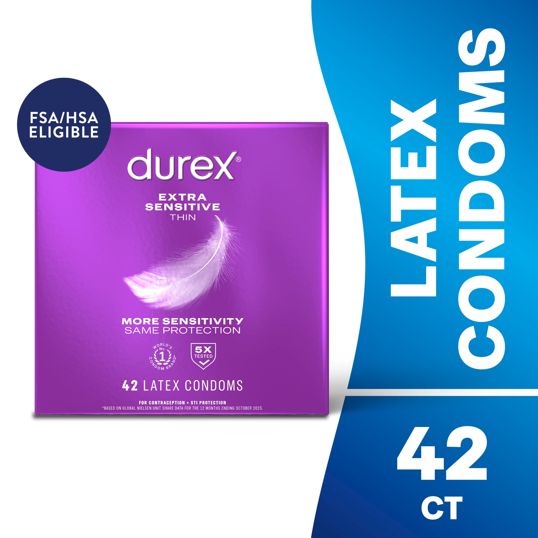 Durex Extra Sensitive Condoms, Ultra Thin, Lubricated Natural Rubber Latex  Condoms for Men, FSA & HSA Eligible, 42 Count - Walmart.com